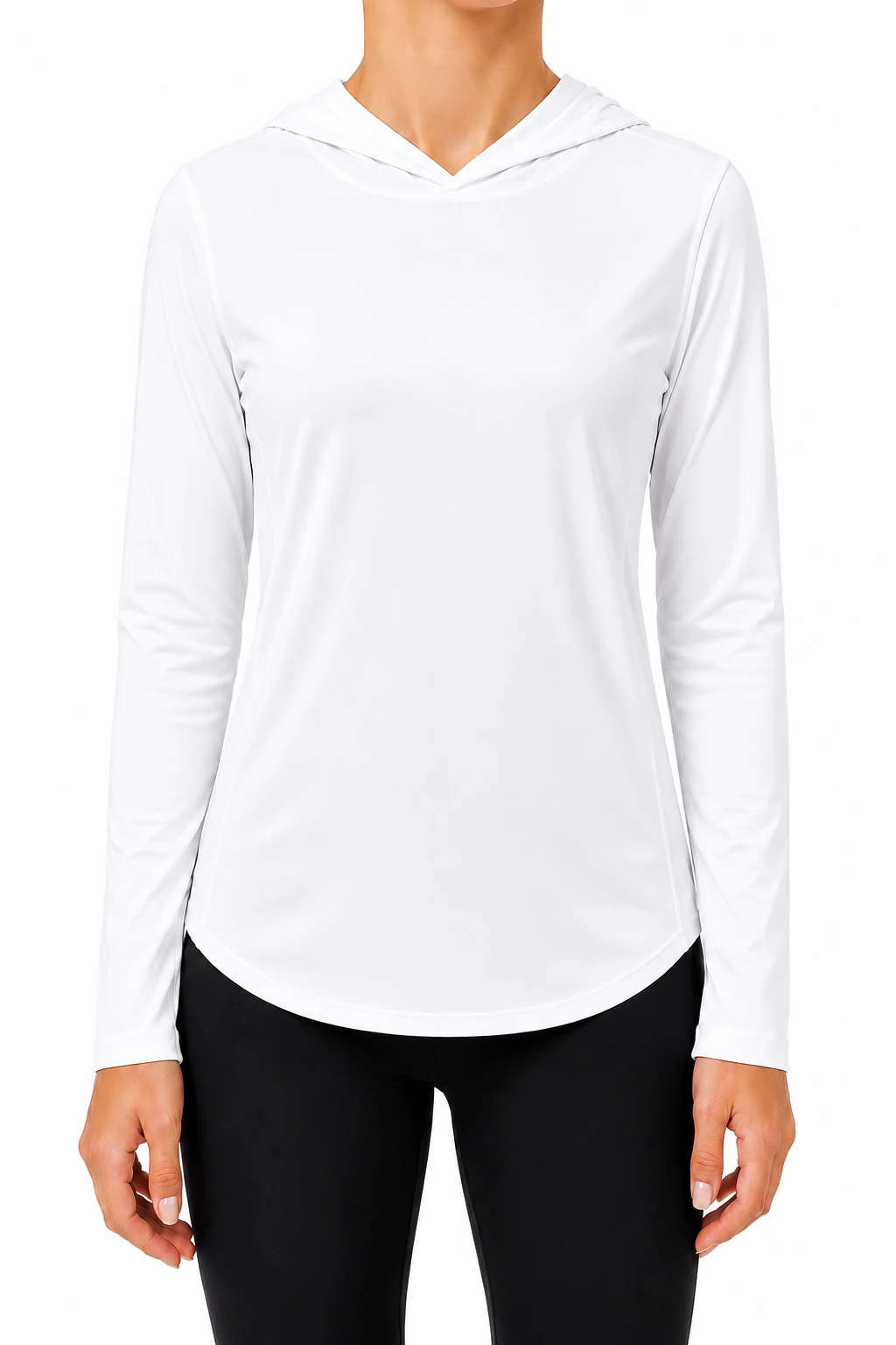 Camiseta con Capucha Manga Larga Dama, modelo, color Blanco