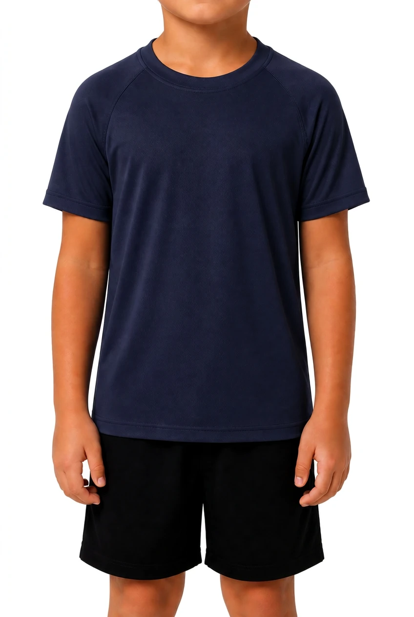 Camiseta DryFit Ojo de Ángel Niños, modelo, color Azul Marino