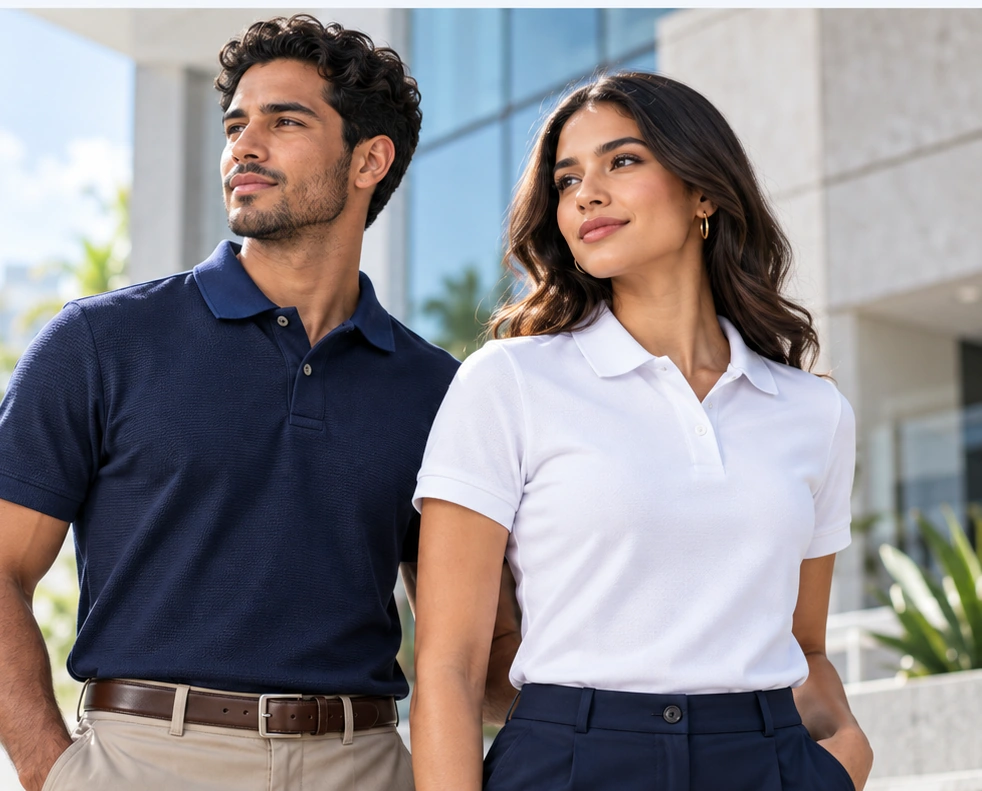 Profesionales con poloshirts corporativos